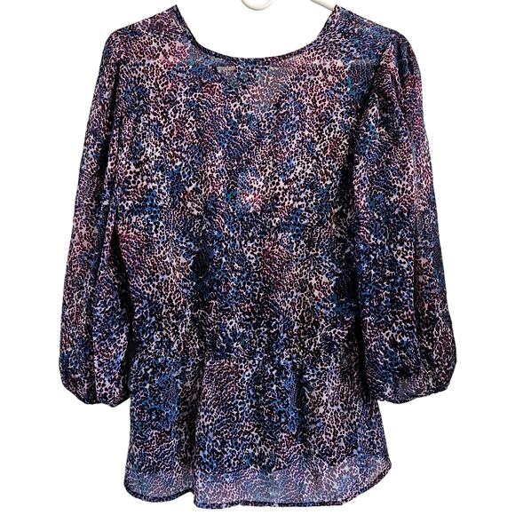 DKNY Tie-Waist Top Ivory Regal Purple Multi Leopard Print Blouse Size Small NWT - Picture 3 of 9